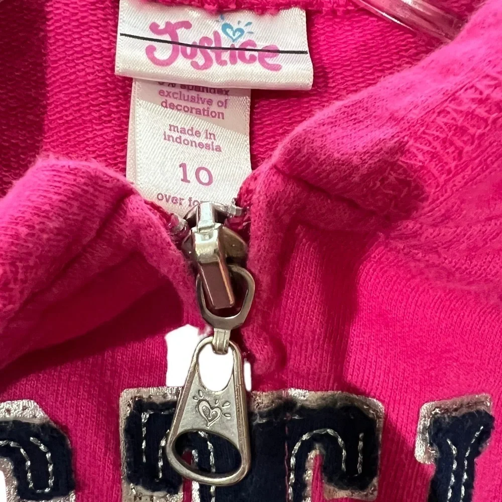 Justice Pink Zipper Hooded Jacket Girls Size 10